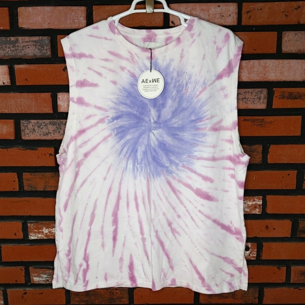 American Eagle XL Tank Tee Oversized Cut-Off Distressed Heavyweight Tie Dye NWT